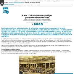 4 août 1789 : abolition des privilèges, séance de l'Assemblée Constituante. Discours vicomte de Noailles et du marquis de Thiboutot