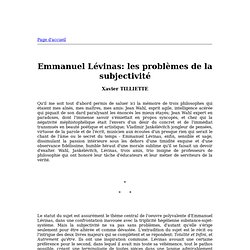 Emmanuel Lévinas: les problèmes de la subjectivité