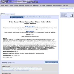 Getting Divorced Online: Procedural and Outcome Justice in Online Divorce Mediation by Martin Gramatikov, Laura Klaming