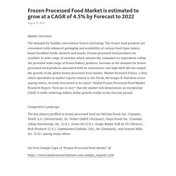 Frozen Processed Food Market is estimated to grow at a CAGR of 4.5% by Forecast to 2022 – Telegraph