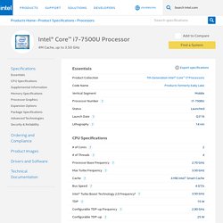 Core™ i7-7500U Processor (4M Cache, up to 3.50 GHz ) Product Specifications