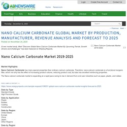 Nano Calcium Carbonate Global Market By Production, Manufacturer, Revenue Analysis And Forecast To 2025