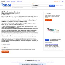 20 X Food Production Operatives job - Integral Recruitment Services - Olney MK46