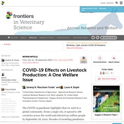 FRONT. VET. CI. 30/09/20 COVID-19 Effects on Livestock Production: A One Welfare Issue