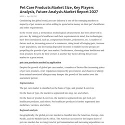 Pet Care Products Market Size, Key Players Analysis, Future Analysis Market Report 2027 – Telegraph