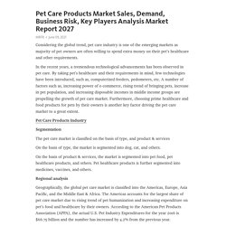 Pet Care Products Market Sales, Demand, Business Risk, Key Players Analysis Market Report 2027 – Telegraph