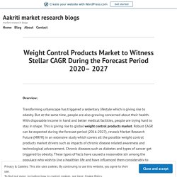 Weight Control Products Market to Witness Stellar CAGR During the Forecast Period 2020– 2027 – Site Title