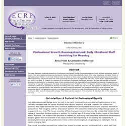 Vol 3 No 2. Professional Growth Reconceptualized: Early Childhood Staff Searching for Meaning