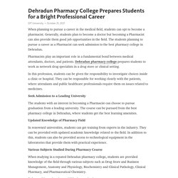 Dehradun Pharmacy College Prepares Students for a Bright Professional Career