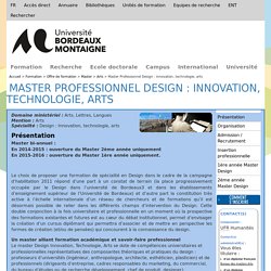 Master Professionnel Design : innovation, technologie, arts