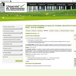 Licence Professionnelle Qualité, Hygiène, Sécurité et Environnement - QHSE - site de Cambrai - Université de Valenciennes