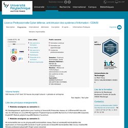 Licence Professionnelle Cyber défense, anti-intrusion des systèmes d'information - CDAISI - Université de Valenciennes