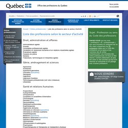 Liste des professions selon le secteur d'activité - Office des professions du Québec