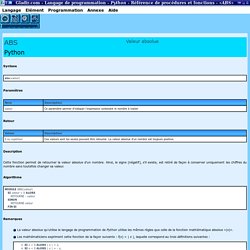 Langage de programmation - Python - Référence de procédures et fonctions - ABS