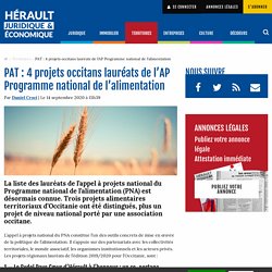 HERAULTJURIDIQUE 14/09/20 PAT : 4 projets occitans lauréats de l’AP Programme national de l’alimentation