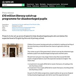 £10 million literacy programme for disadvantaged pupils - In the news