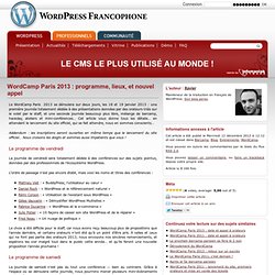 WordCamp Paris 2013 : programme, lieux, et nouvel appel