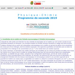 Physique Chimie - Programme de 2e - seconde - réforme 2019 - Source gouvernementale. B.O.