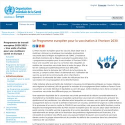 Programme de travail européen 2020-2025 – « Une unité d’action pour une meilleure santé en Europe » - Le Programme européen pour la vaccination à l’horizon 2030