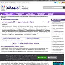 Le numérique dans le premier degré - Le numérique et les programmes actualisés