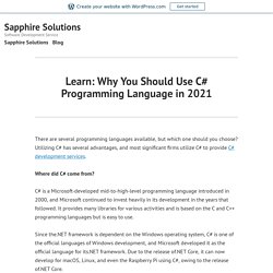 Learn: Why You Should Use C# Programming Language in 2021 – Sapphire Solutions