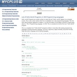 List of Hello World Programs in 300 Programming Languages