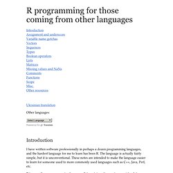 The R programming language for programmers coming from other programming languages