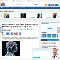 Progression to Alzheimer's Disease may be Predicted by Biochemical Signature