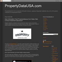 PropertyDataUSA.com: How Information From Propertydatausa.Com Helps Take Correct Investment Decisions?