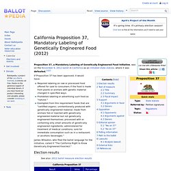 California Proposition 37, Mandatory Labeling of Genetically Engineered Food (2012