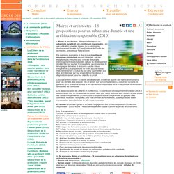 Maires et architectes - 18 propositions pour un urbanisme durable et une architecture responsable (2010)