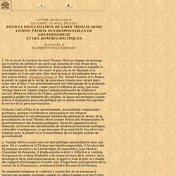Motu Proprio pour la proclamation de Saint Thomas More - Jean-Paul II (31 octobre 2000)