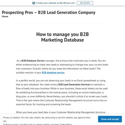 How to manage you B2B Marketing Database – Prospecting Pros – B2B Lead Generation Company