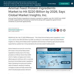 Animal Feed Protein Ingredients Market to Hit $220 Billion by 2026, Says Global Market Insights, Inc.