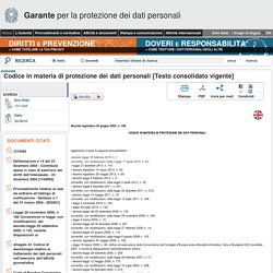 Dlsgs 196/2003: Codice in materia di protezione dei dati personali