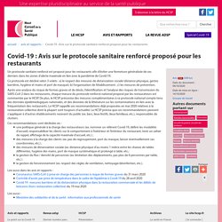 HAUT CONSEIL DE LA SANTE PUBLIQUE 04/10/20 Covid-19 : Avis sur le protocole sanitaire renforcé proposé pour les restaurants