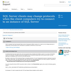 SQL Server clients may change protocols when the client computers try to connect to an instance of SQL Server