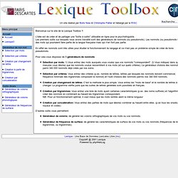 Lexique Toolbox - Nonmots, pseudomots, voisins - des outils pour la psycholinguistique