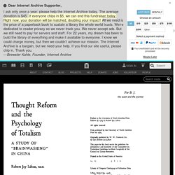 Thought Reform And The Psychology Of Totalism : Robert Jay Lifton : Free Download, Borrow, and Streaming