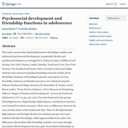 Psychosocial development and friendship functions in adolescence