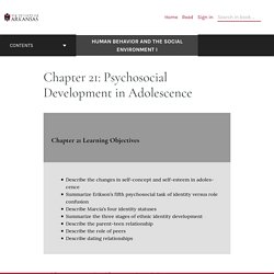 Chapter 21: Psychosocial Development in Adolescence – Human Behavior and the Social Environment I