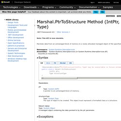 Marshal.PtrToStructure Method (IntPtr, Type) (System.Runtime.InteropServices)