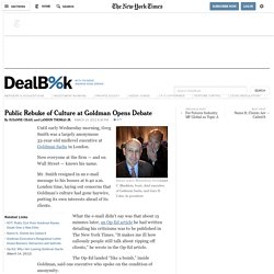 Public Rebuke of Culture at Goldman Opens Debate