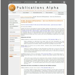 Publications Alpha - N°188 : Recension bibliographique – Que nous dévoilent les archives du Journal de l’alpha ?