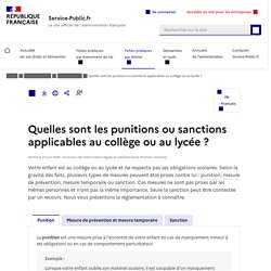 Quelles sont les punitions ou sanctions applicables au collège ou au lycée ?