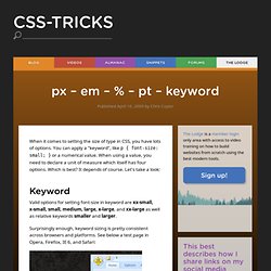 px - em - % - pt - keyword