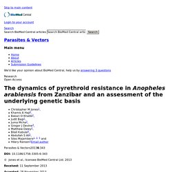 Parasites & Vectors 06/12/13 The dynamics of pyrethroid resistance in Anopheles arabiensis from Zanzibar and an assessment of the underlying genetic basis