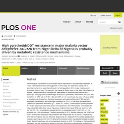 PLOS 11/03/21 High pyrethroid/DDT resistance in major malaria vector Anopheles coluzzii from Niger-Delta of Nigeria is probably driven by metabolic resistance mechanisms