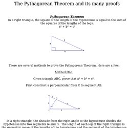 The Pythagorean Theorem and its many proofs