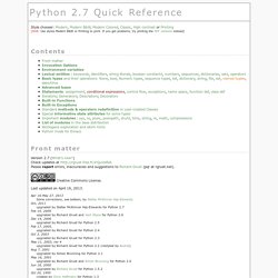 Python 2.7 Quick Reference